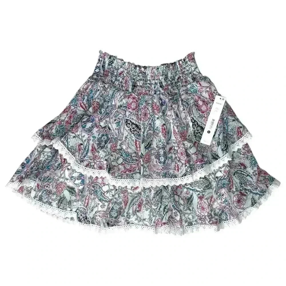 NWT - AQUA Tiered Ruffle Paisley Mini Skirt - Size M